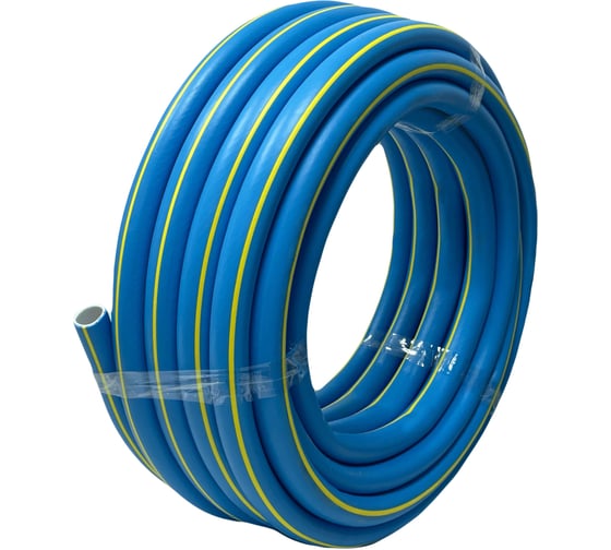 Изображение товара Шланг поливочный ООО КОМЕД 3/4 дюйма, 20 м, синий с желтой полосой TPE Дивный сад К0050