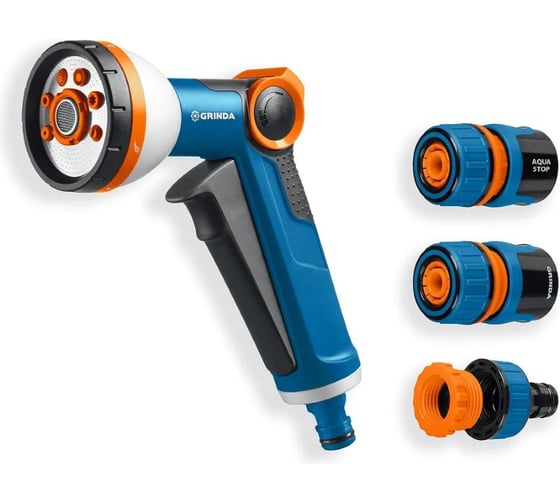 Изображение товара Набор поливочный GRINDA PROLine Х-812 пистолет поливочный X-8, коннектор 1/2, конектор 1/2 с автостопом, адаптер с внутренней резьбой 1/2x3/4 429168