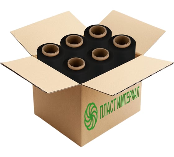 Изображение товара Стрейч пленка ПЛАСТ ИМПЕРИАЛ первичная черная 1,8кг набор 6 рулонов s1bl18k6