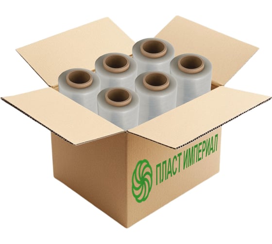 Изображение товара Стрейч пленка ПЛАСТ ИМПЕРИАЛ вторичная прозрачная 1,8кг набор 6 рулонов s2pr18k6