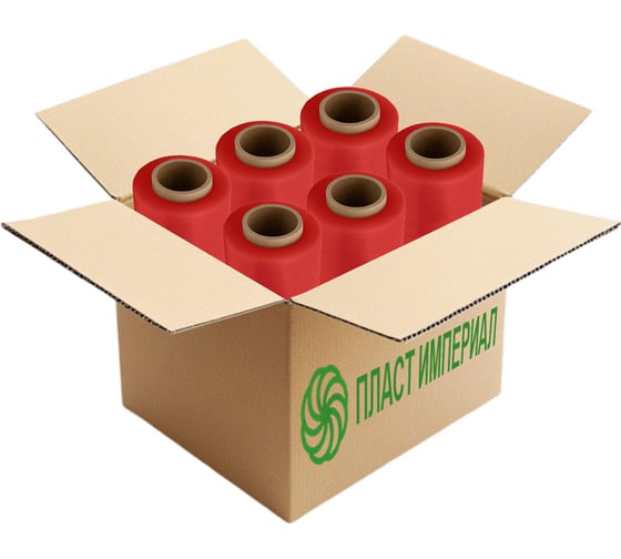 Изображение товара Стрейч пленка ПЛАСТ ИМПЕРИАЛ вторичная красная 1,8кг набор 6 рулонов s2rd18k6