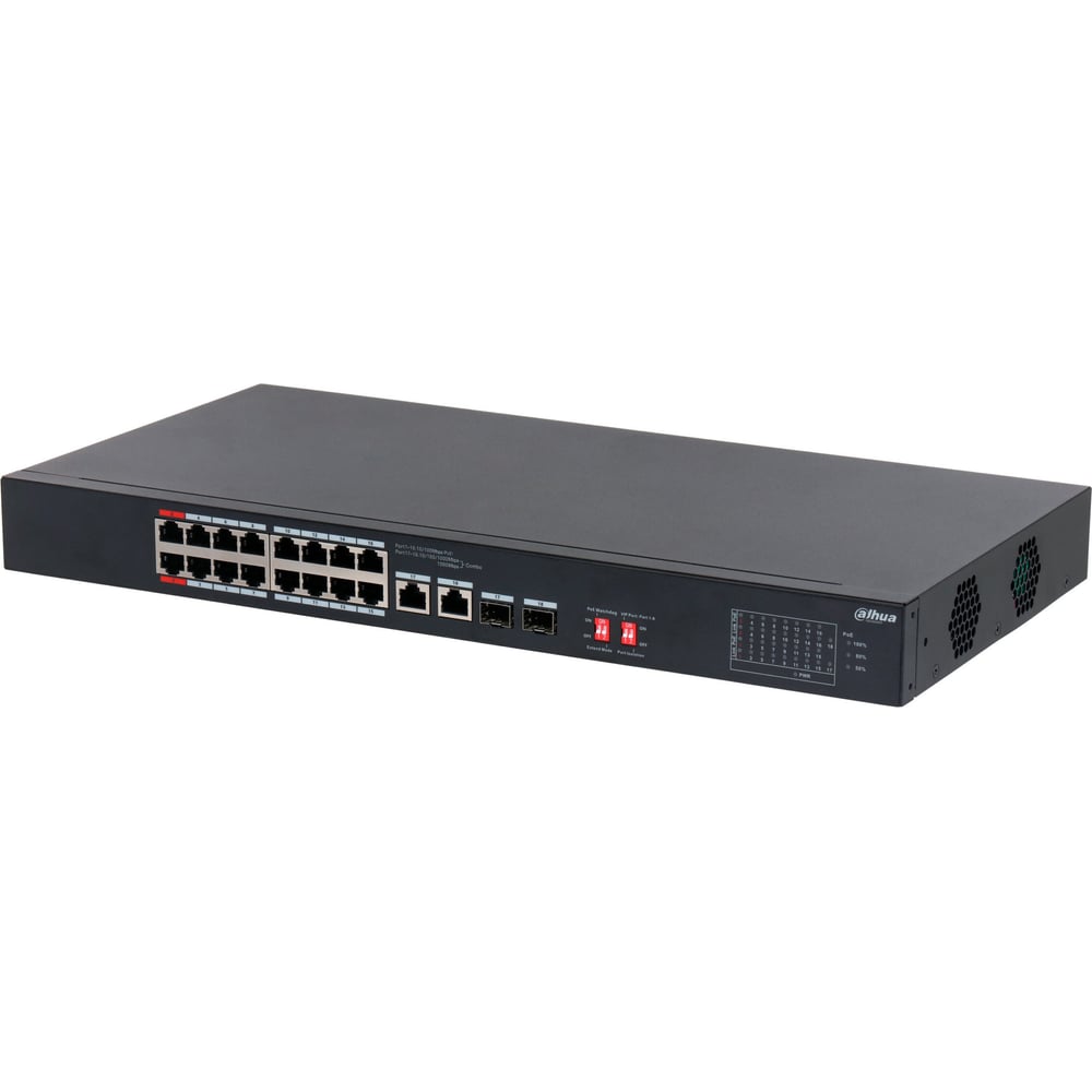 Изображение товара Коммутатор Dahua PoE DH-S3218-16ET-190 16 портов с PoE и SFP для видеонаблюдения