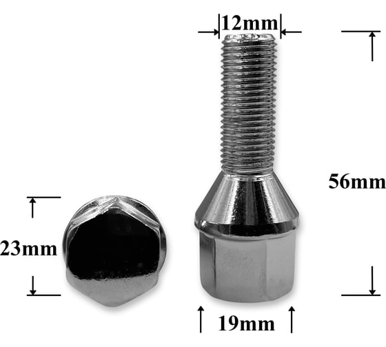 Изображение товара Болт колесный Крепавто иномарки М12х1.25х55.5/30 ключ 19, конус, СН, 192120 (C19B30) T0001