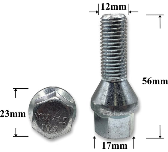 Изображение товара Болт колесный Крепавто иномарки М12х1.5х55/28 ключ 17, конус, S-966-07 T0014
