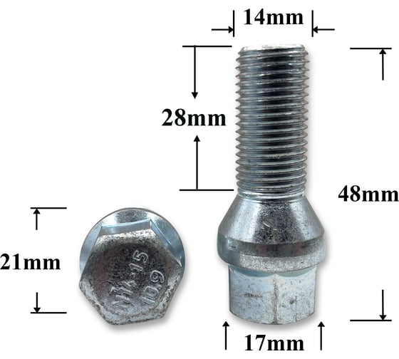Изображение товара Болт колесный иномарки КрепАвто М14х1.5х53/28 ключ 17, конус T0107