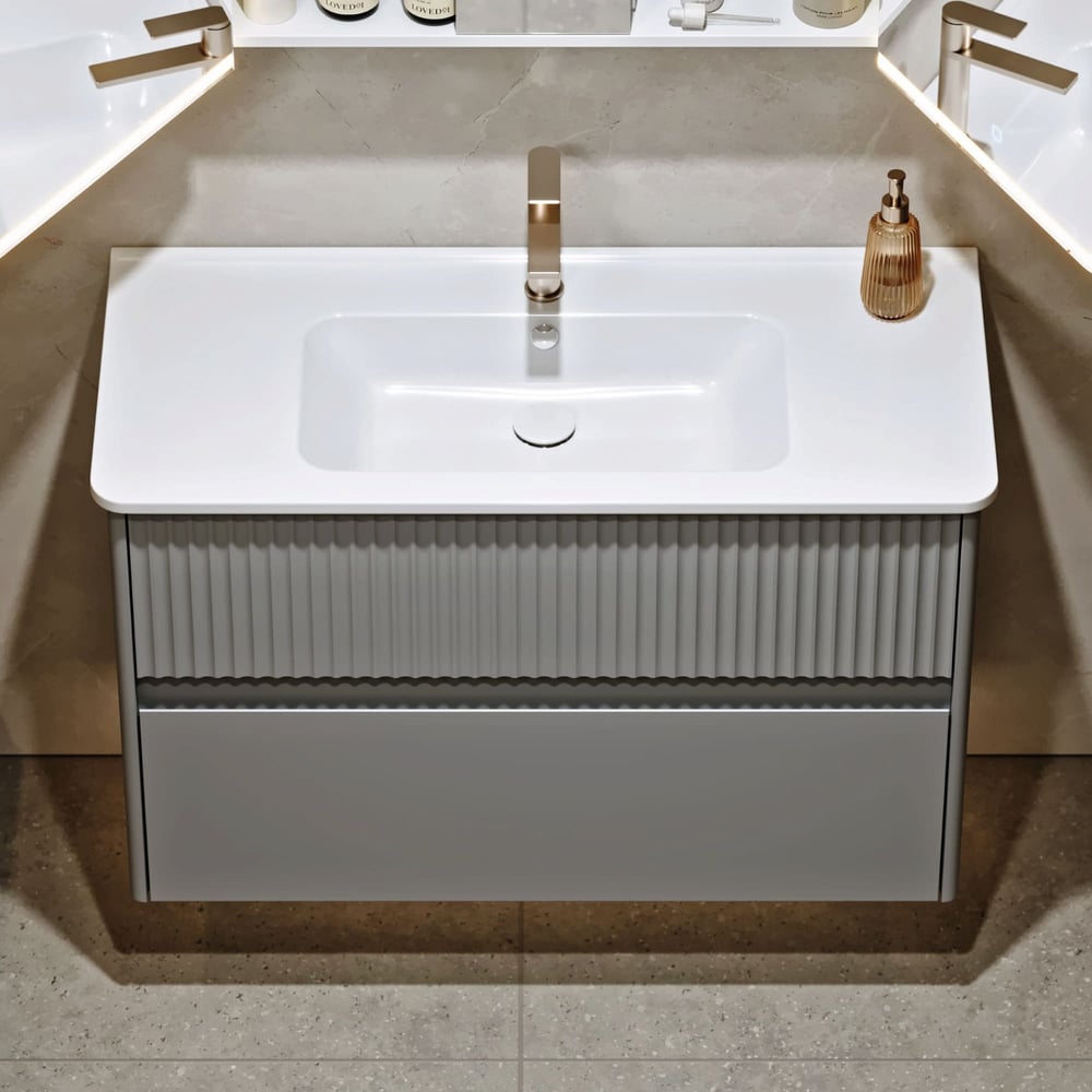 Изображение товара Тумба ALAVANN Wave 105 в голубом дениме с раковиной