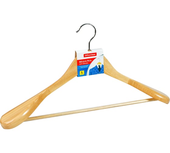Изображение товара Деревянная вешалка-плечики OfficeClean антискользящая перекладина, 45 см, цвет сосна 301975