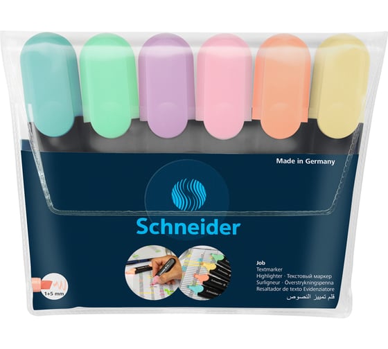 Изображение товара Набор текстовыделителей Schneider Job 6 цветов, пастельные ассорти, 1-5 мм, прозрачный чехол 115097