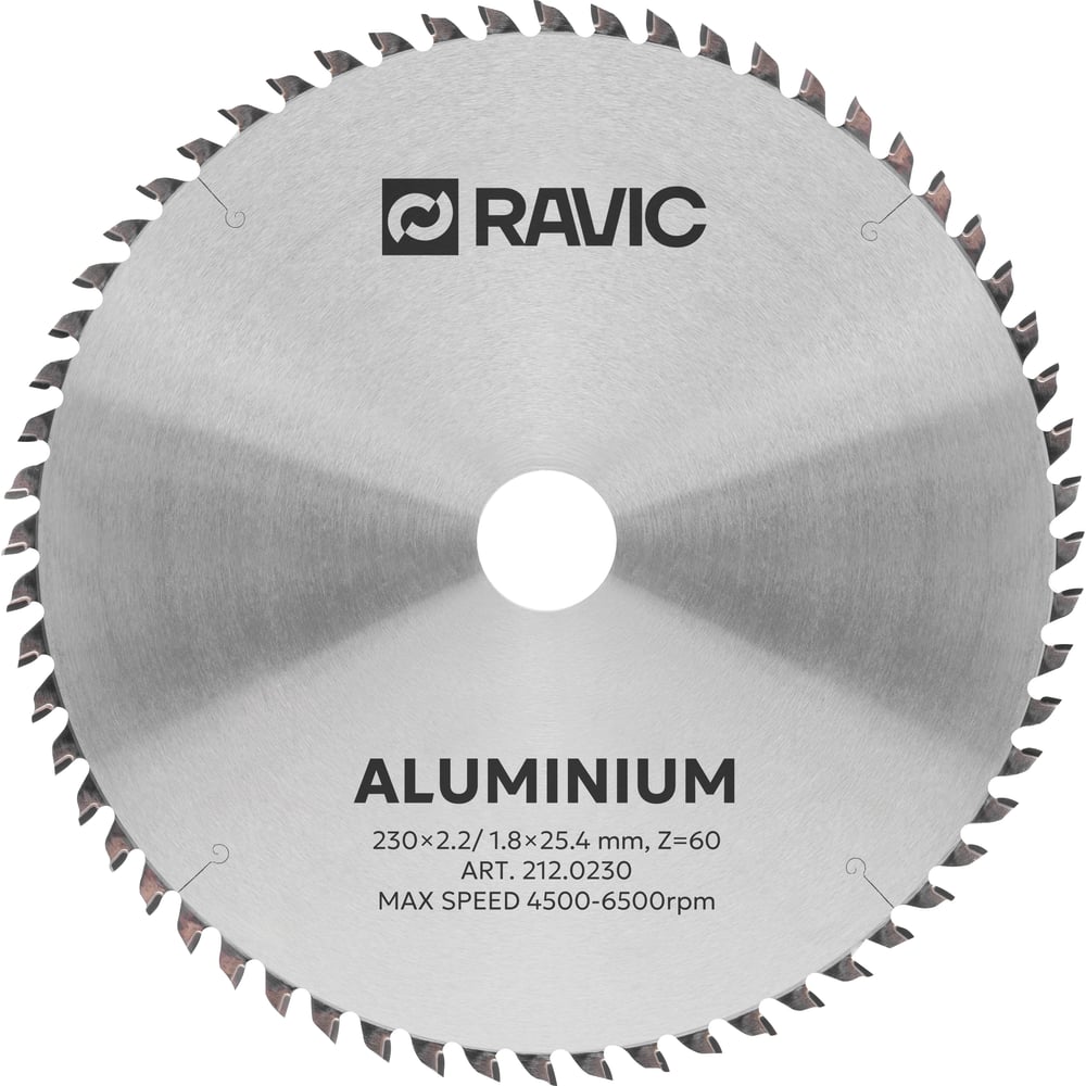 Изображение товара Диск пильный по алюминию, отрицательный угол Ravic 230x2.2/1.8x25.4 мм, Z=60 212.0230