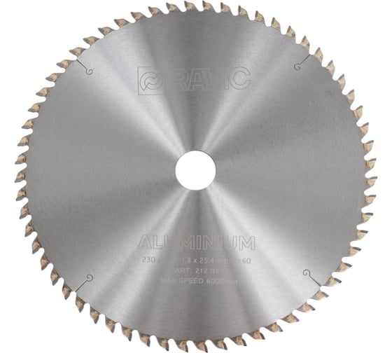 Изображение товара Диск пильный по алюминию Ravic, отрицательный угол, 230x2,2/1,8x25,4 мм, Z=60 212.0230