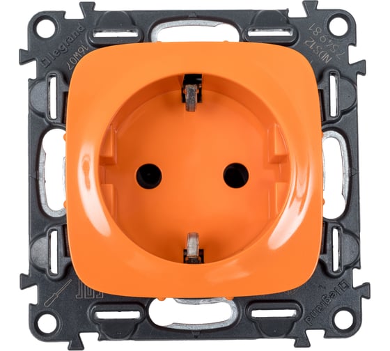 Изображение товара Силовая розетка Legrand Valena ALLURE 2К+З 16А 250В с защитными шторками, Безвинтовые зажимы, С лицевой панелью, Оранжевая 754981