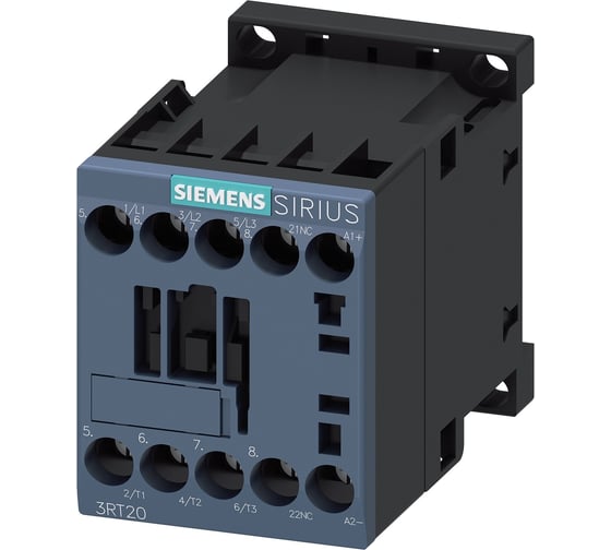Изображение товара Контактор Siemens 3 полюса AC-3, 4КВТ/400В, Блок-Контакт 1НЗ 3RT20161BB42