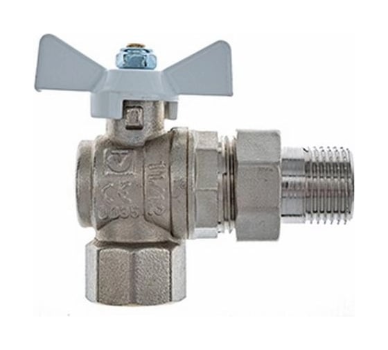 Изображение товара Кран шаровой ООО ПКФ Сварком д= 15 б г/ш угловой (американка) белая ручка (VT.228) (1 шт.) СанТех s007334