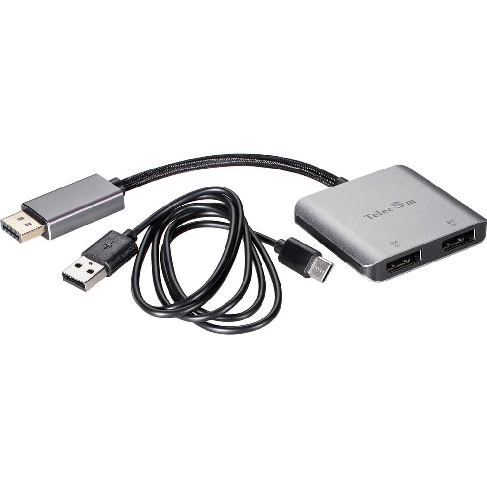 Изображение товара Кабель-адаптер Telecom DP M dual DP F MST HUB 8K60Hz 0.15m и USB C зарядный кабель 1м