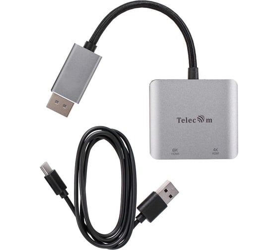 Изображение товара Кабель-адаптер Telecom DP m - dual HDMI f HUB 8K 60Hz 0.15m TUC602