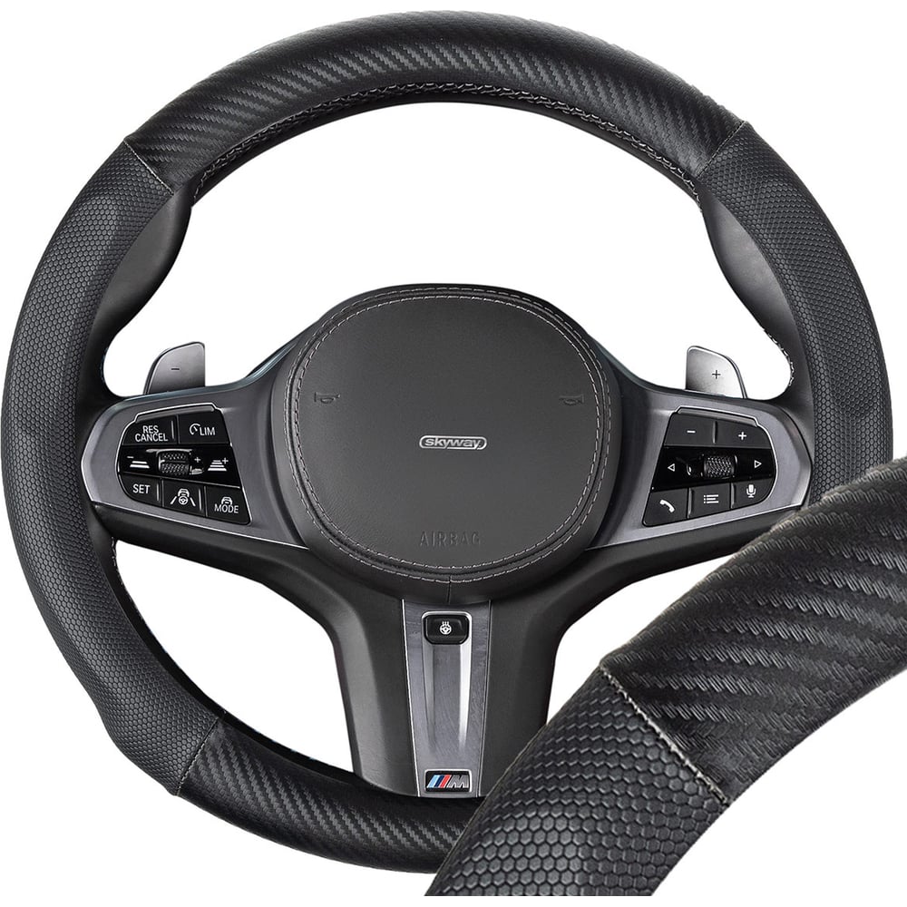 Изображение товара Автомобильная оплетка SKYWAY S01102530, экокожа/PVC, черный, диаметр 37-39 см