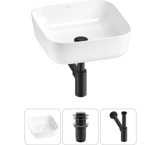 Изображение товара Набор Wellsee 3 в 1 Preen накладная раковина 39x39 см, донный клапан, сифон 20214180R
