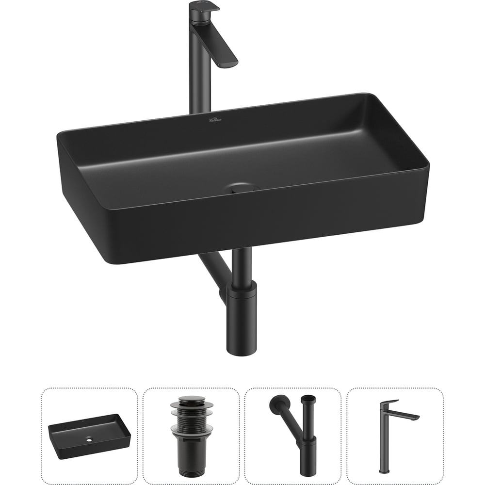 Изображение товара Набор накладной раковины Wellsee 4 в 1 FreeDom 2.0 черная фарфоровая