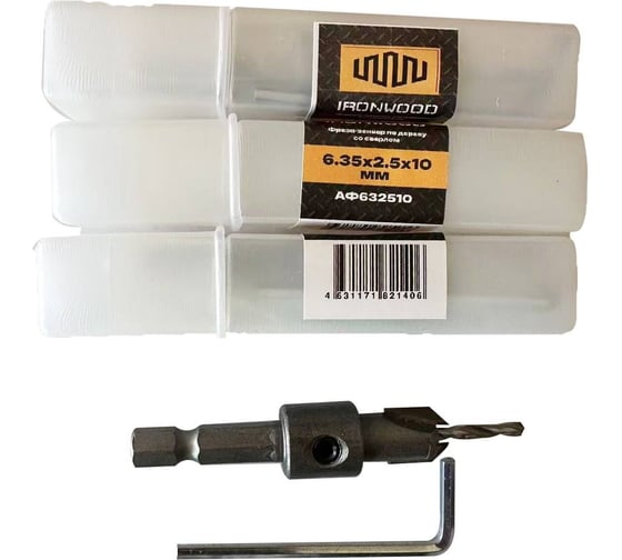 Изображение товара Фреза-зенкер по дереву со сверлом Ironwood 6.35x2.5x10 мм и 6.35x3х10 мм, комплект из 2 штук E56967