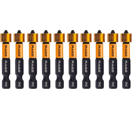 Изображение товара Биты с магнитным ограничителем RAGE PH2 x 50 мм 10 шт для ДСП гипсокартона 554198