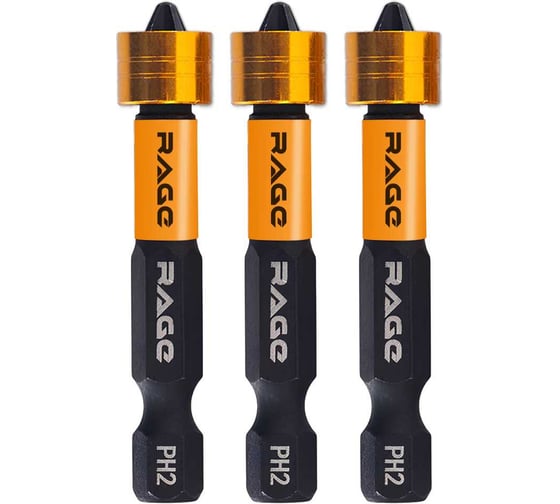 Изображение товара Биты с магнитным ограничителем RAGE PH2 x 50 мм 3 шт для ДСП гипсокартона 554199