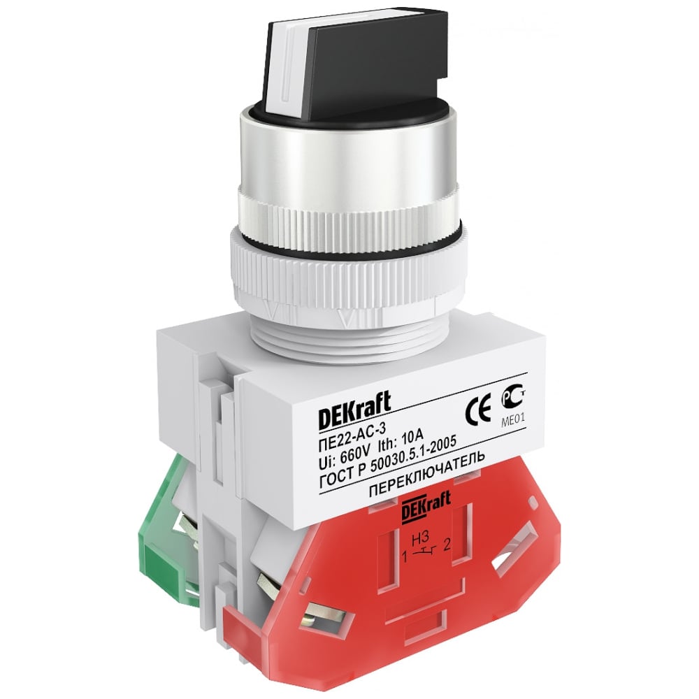 Изображение товара Переключатель Dekraft ПЕ22-ACR-3-BLK 25140DEK для переменного и постоянного тока
