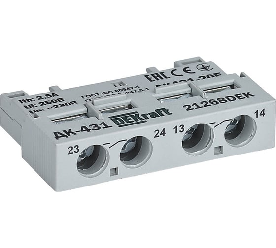 Изображение товара Дополнительный контакт DEKraft ДК431-20F, 2НО, 2,5 А, фронтальный 21268DEK