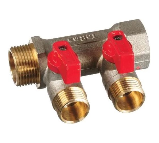 Изображение товара Коллектор ООО ПКФ Сварком лат. 3/4 в/н, с 2 шаровыми кранами на 1/2 (нар.рез) (14015) (1 шт.) СанТех s027495