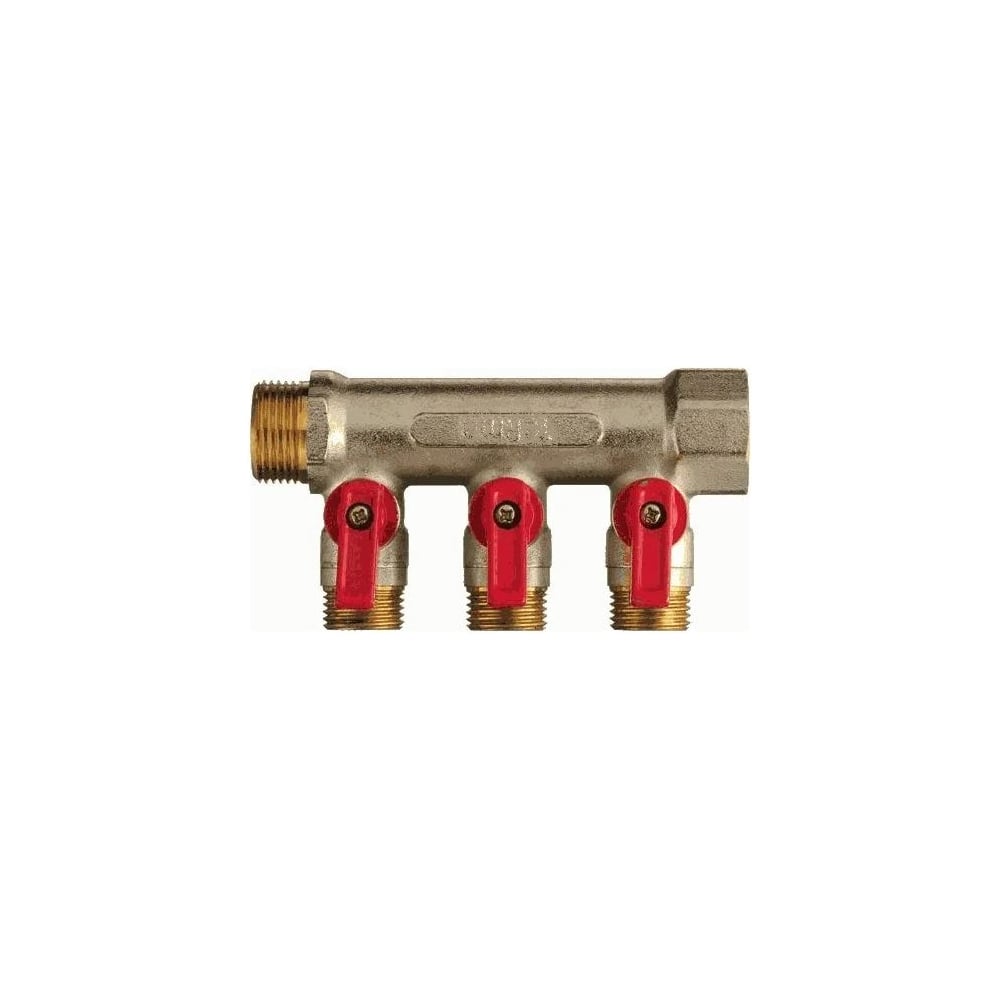 Изображение товара Латунный коллектор с тремя шаровыми кранами 1/2 латунный 3/4 в/н