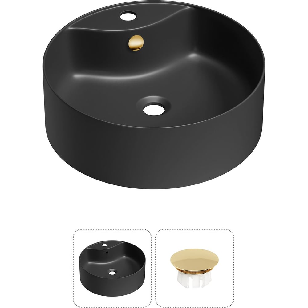 Изображение товара Накладная раковина Wellsee 2 в 1 Praxis 46x46 см матовый черный фарфор