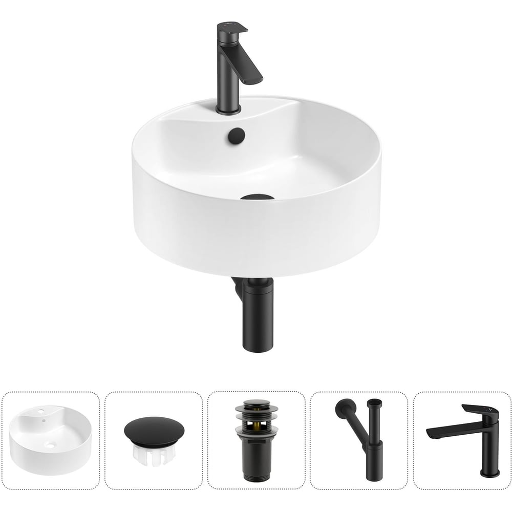 Изображение товара Набор Wellsee 5 в 1 Praxis для ванной накладная раковина 40x40 см белая