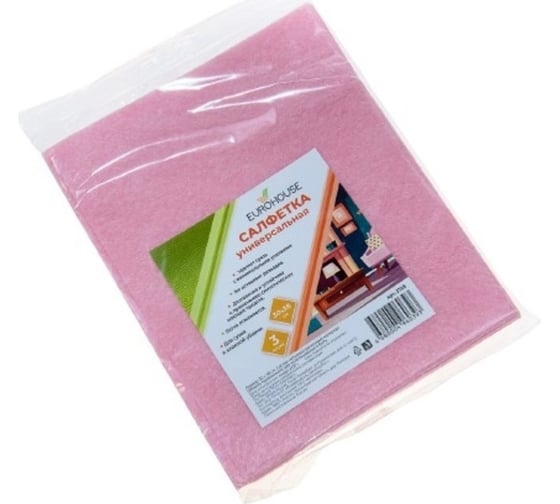 Изображение товара Салфетка из вискозы EUROHOUSE 3 шт., 30х38 см, 65% вискоза, 35% полиэстер 3729