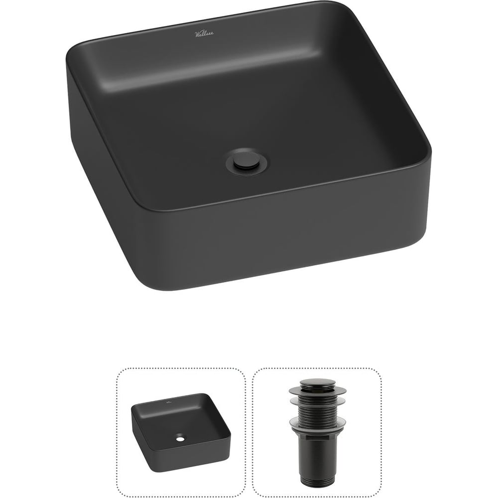 Изображение товара Накладная раковина Wellsee 2 в 1 Mint квадратная черная 37x37 см