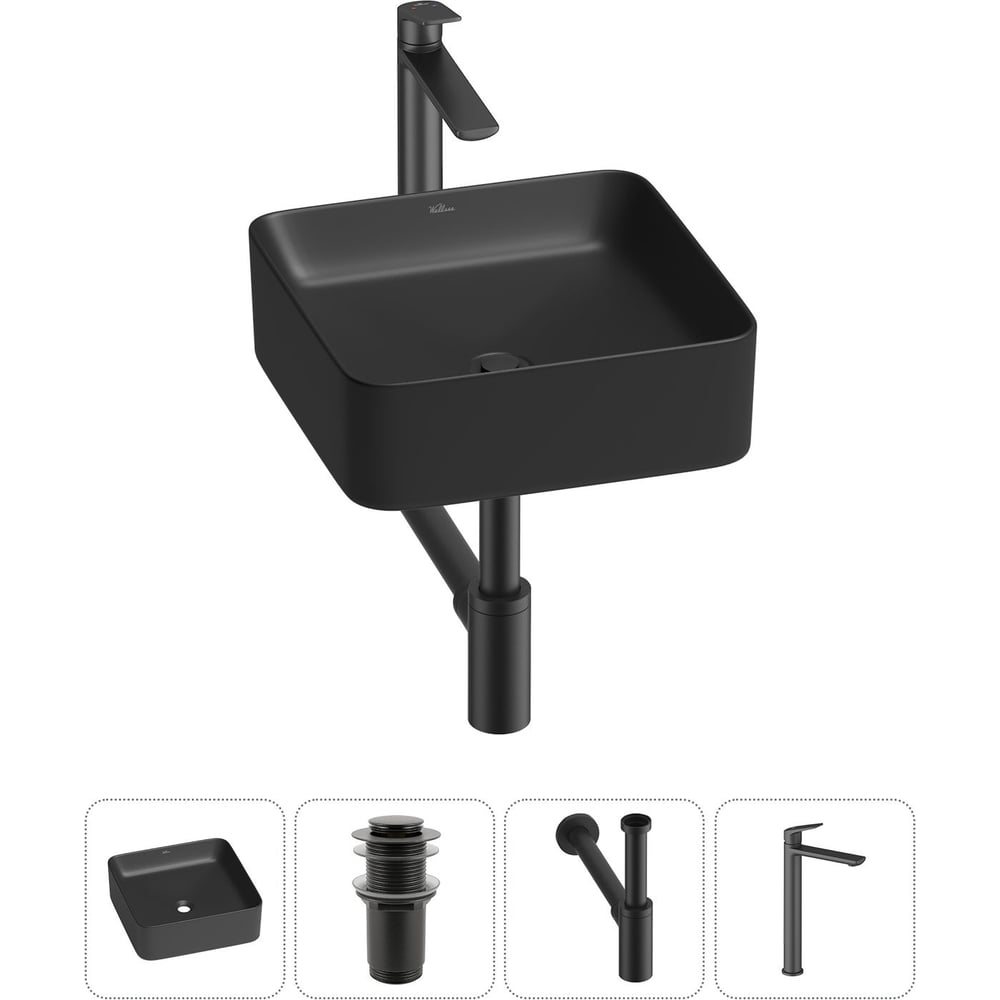 Изображение товара Набор Wellsee 4 в 1 Mint накладная раковина 37x37 см с смесителем и сифоном