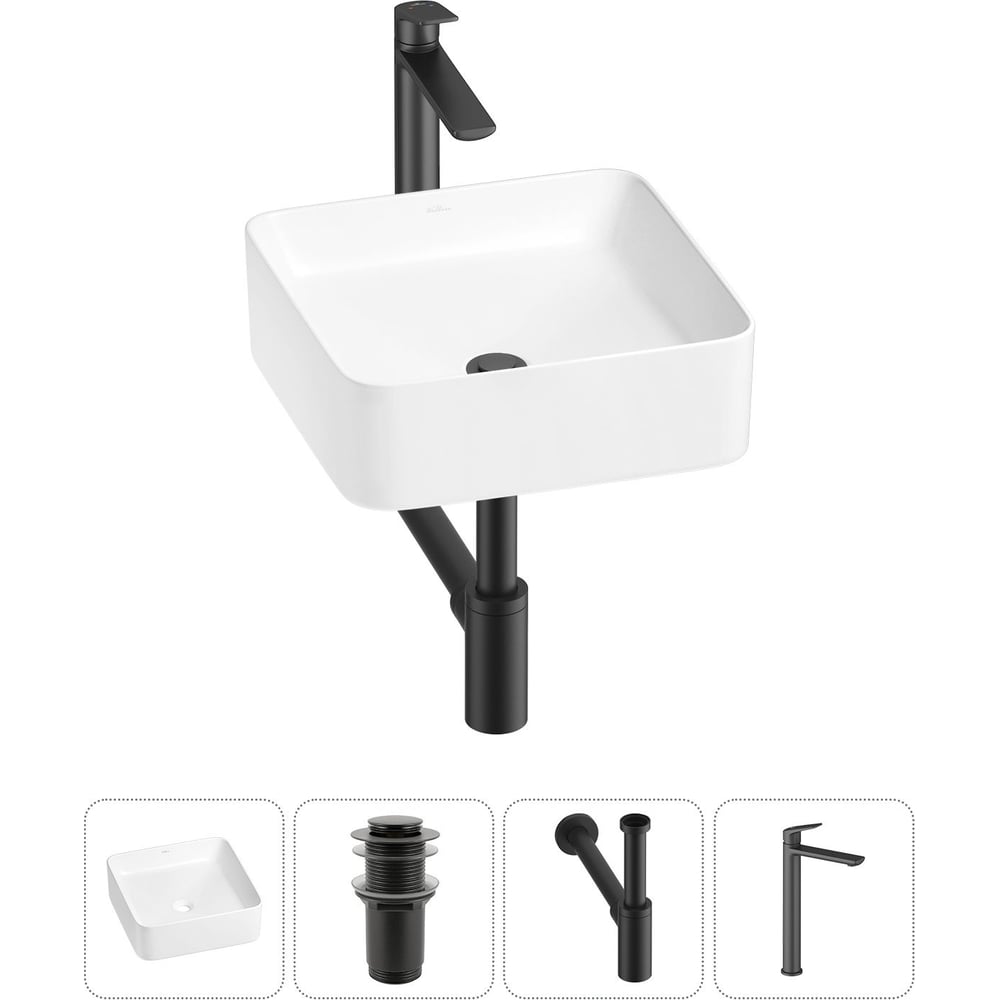 Изображение товара Набор раковина с смесителем Wellsee 4 в 1 Mint квадратная белая для ванной комнаты