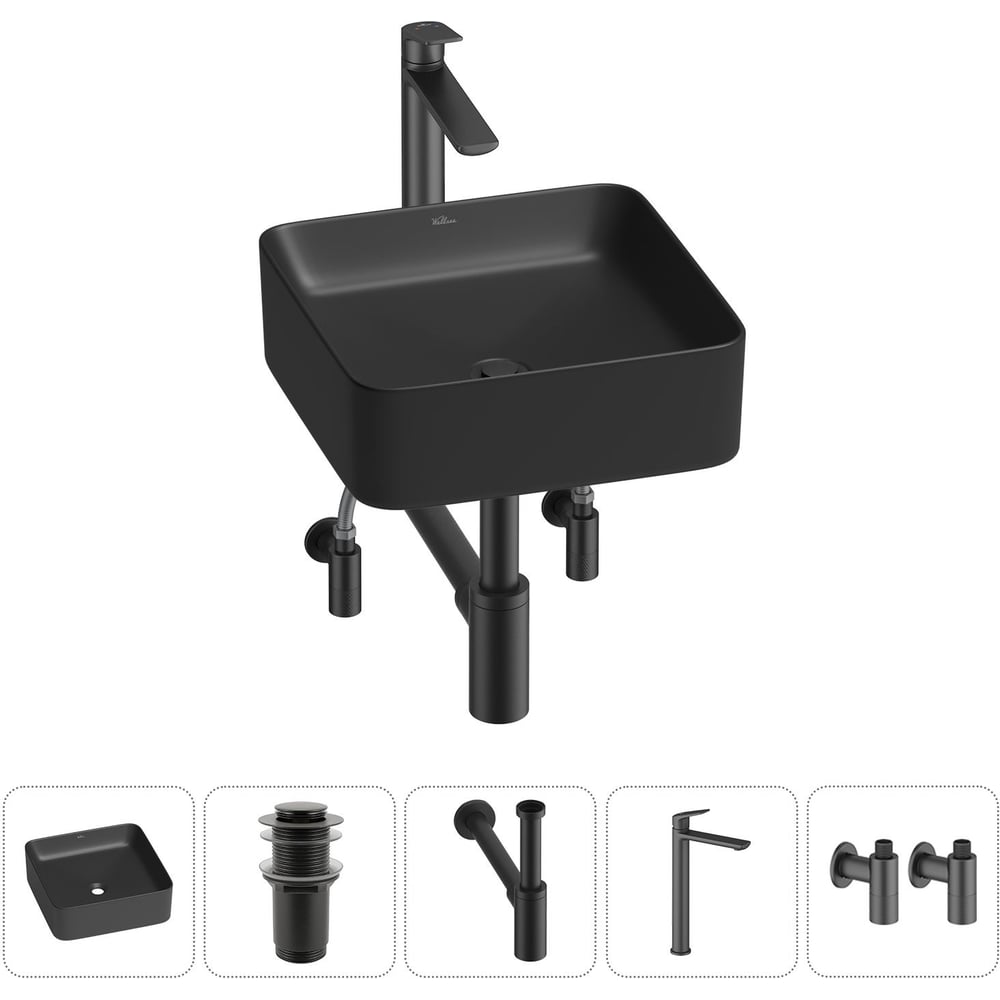 Изображение товара Набор Wellsee 5 в 1 Mint накладная раковина 37x37 см с смесителем и аксессуарами