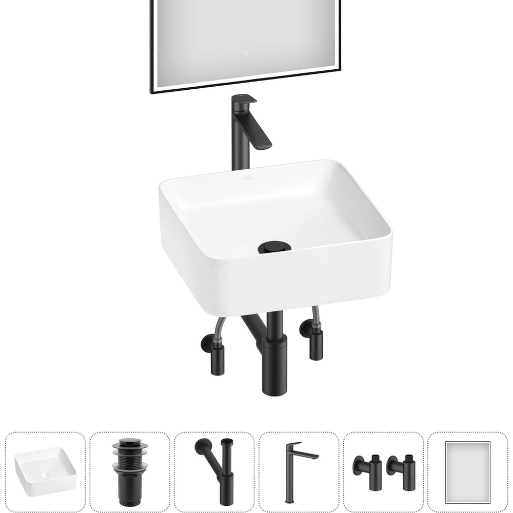 Изображение товара Набор Wellsee 6 в 1 Mint раковина смеситель зеркало фаянс