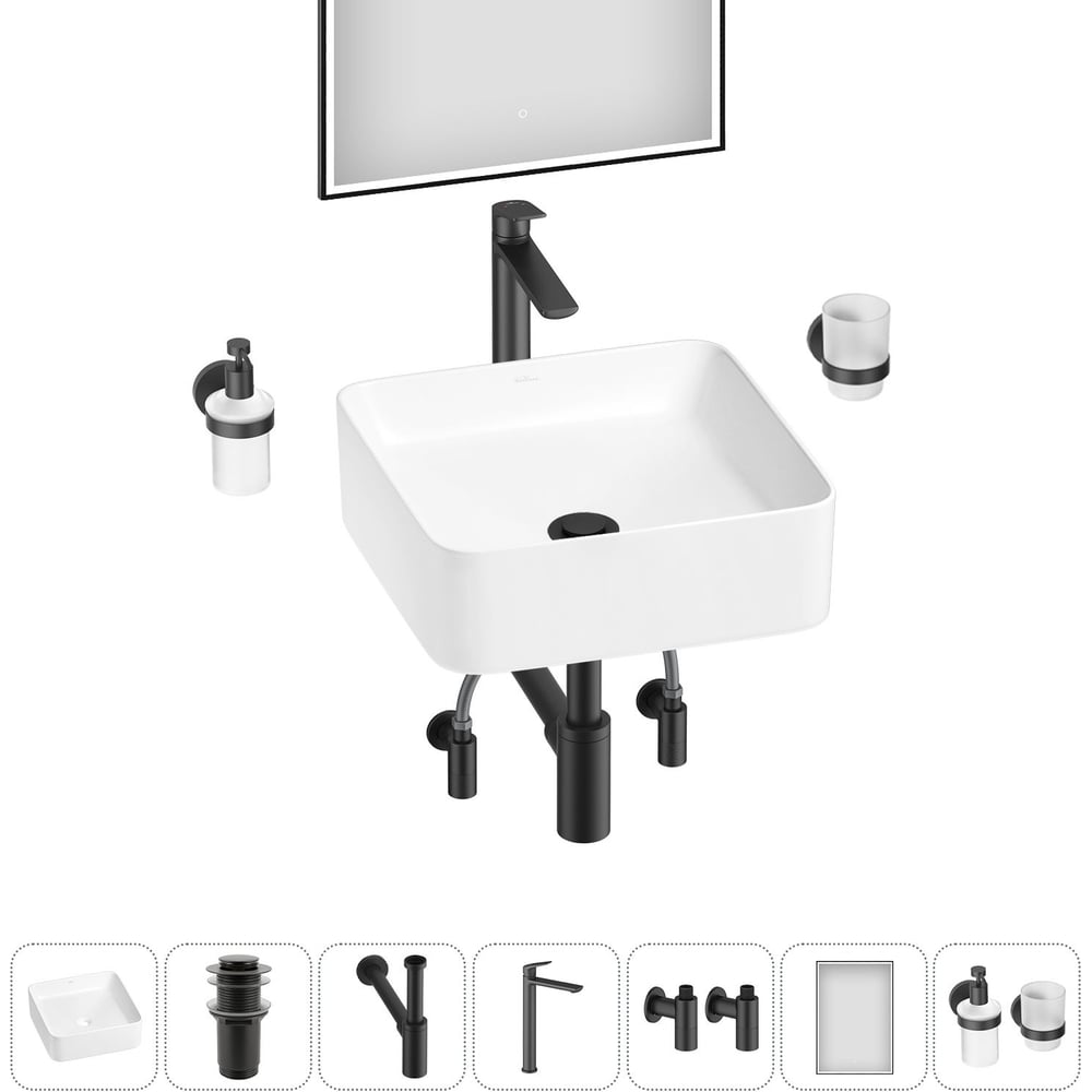 Изображение товара Набор Wellsee 7 в 1 Mint накладная раковина 38x38 см с аксессуарами