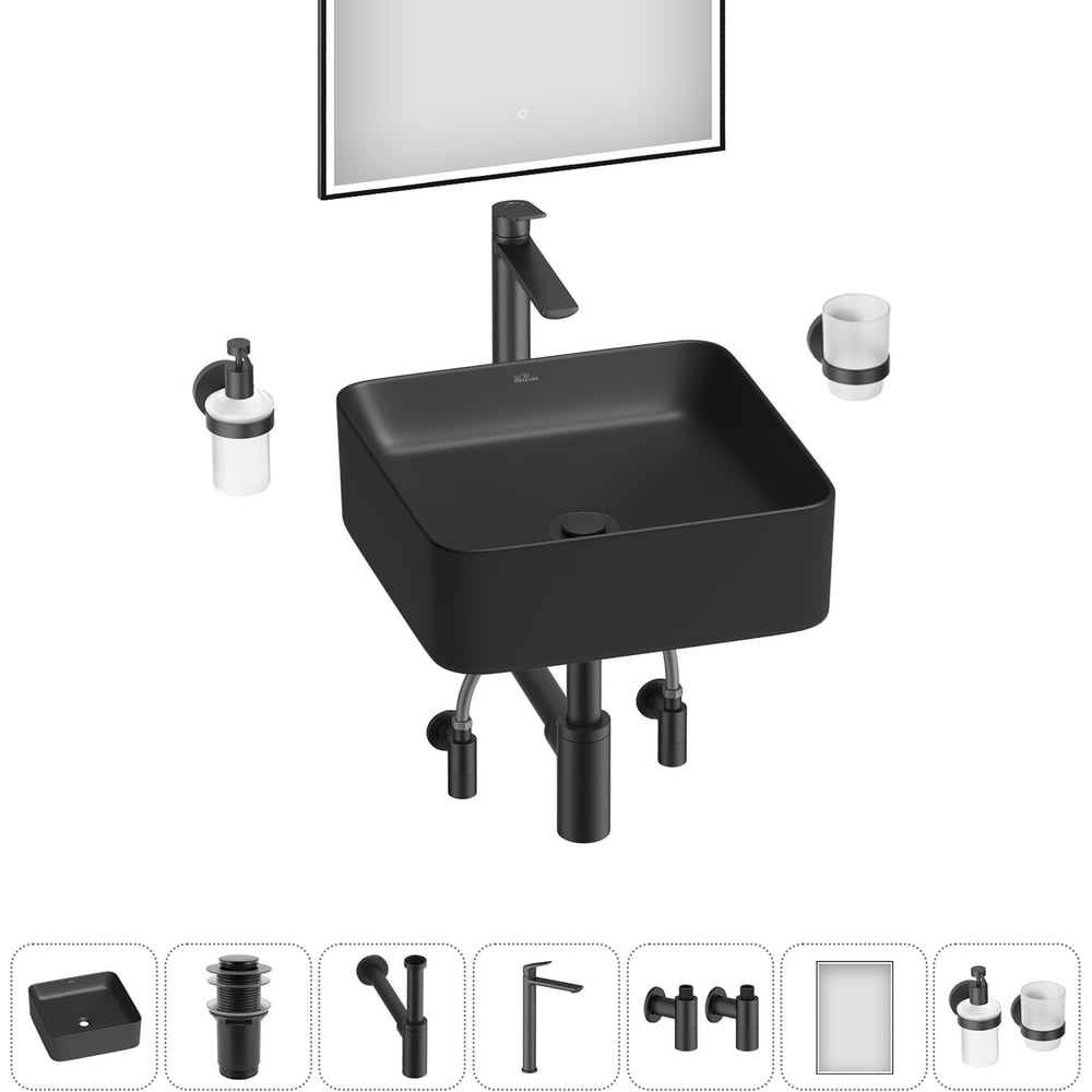 Изображение товара Набор Wellsee 7 в 1 Mint накладная раковина 38x38 см с комплектом аксессуаров