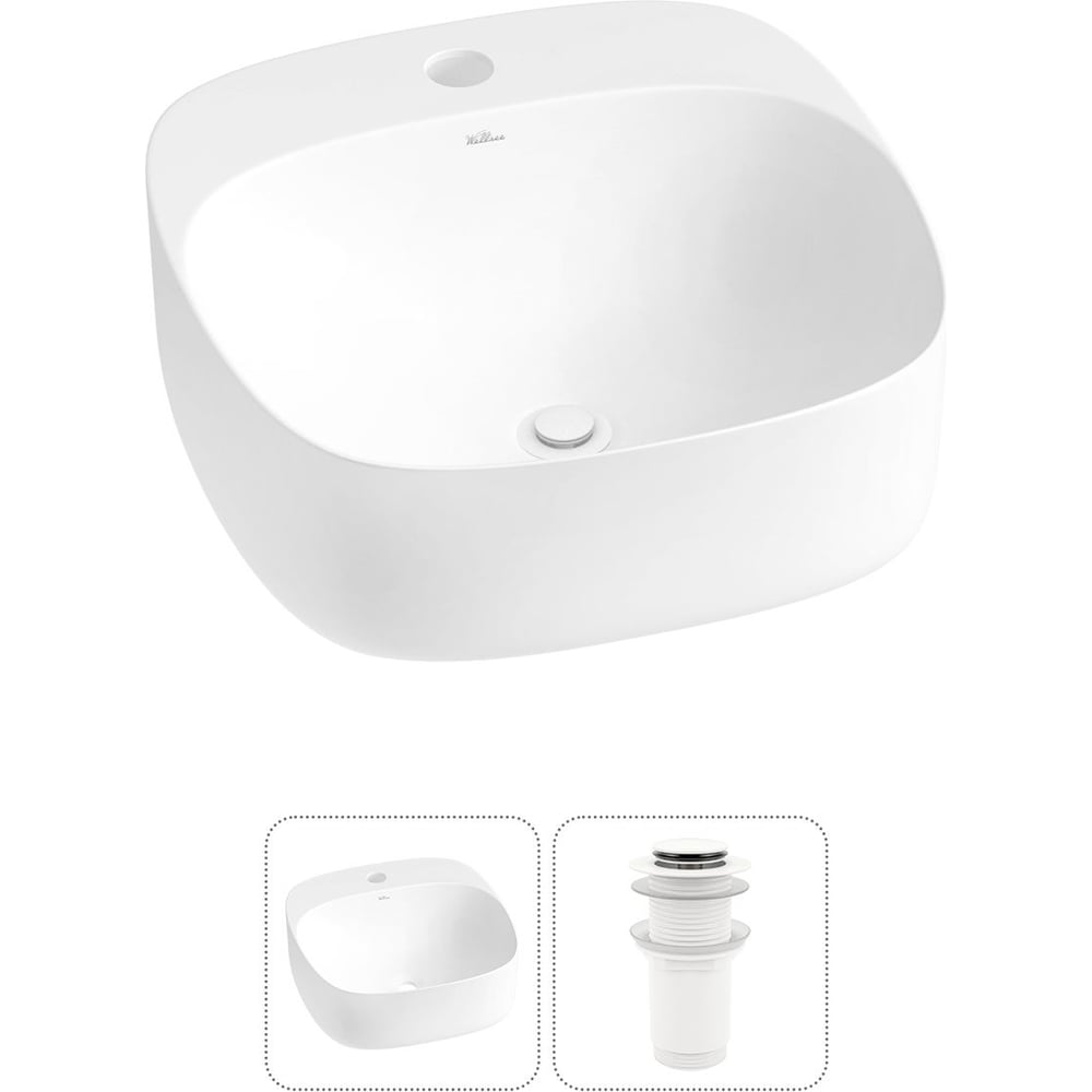Изображение товара Набор Wellsee 2 в 1 Ideal накладная раковина 42x42 см матовый белый фарфор