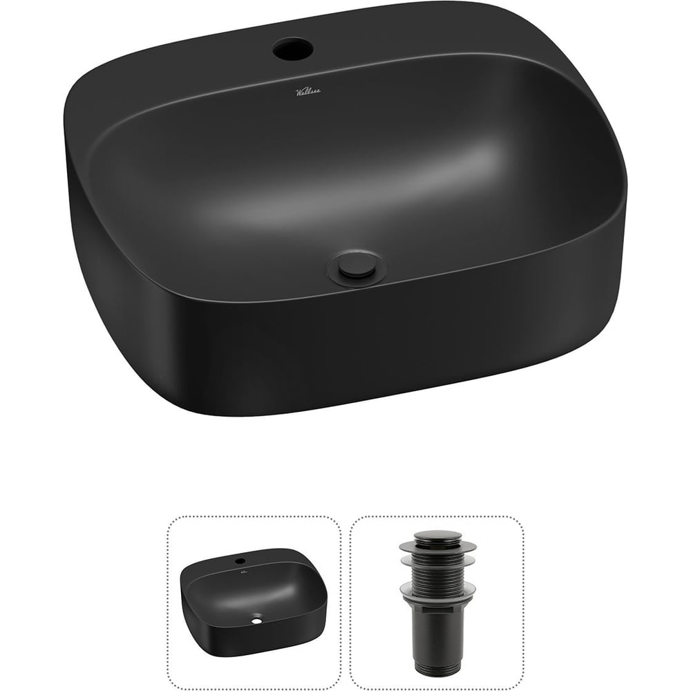 Изображение товара Набор Wellsee 2 в 1 Ideal накладная раковина 50x42 см матовый черный