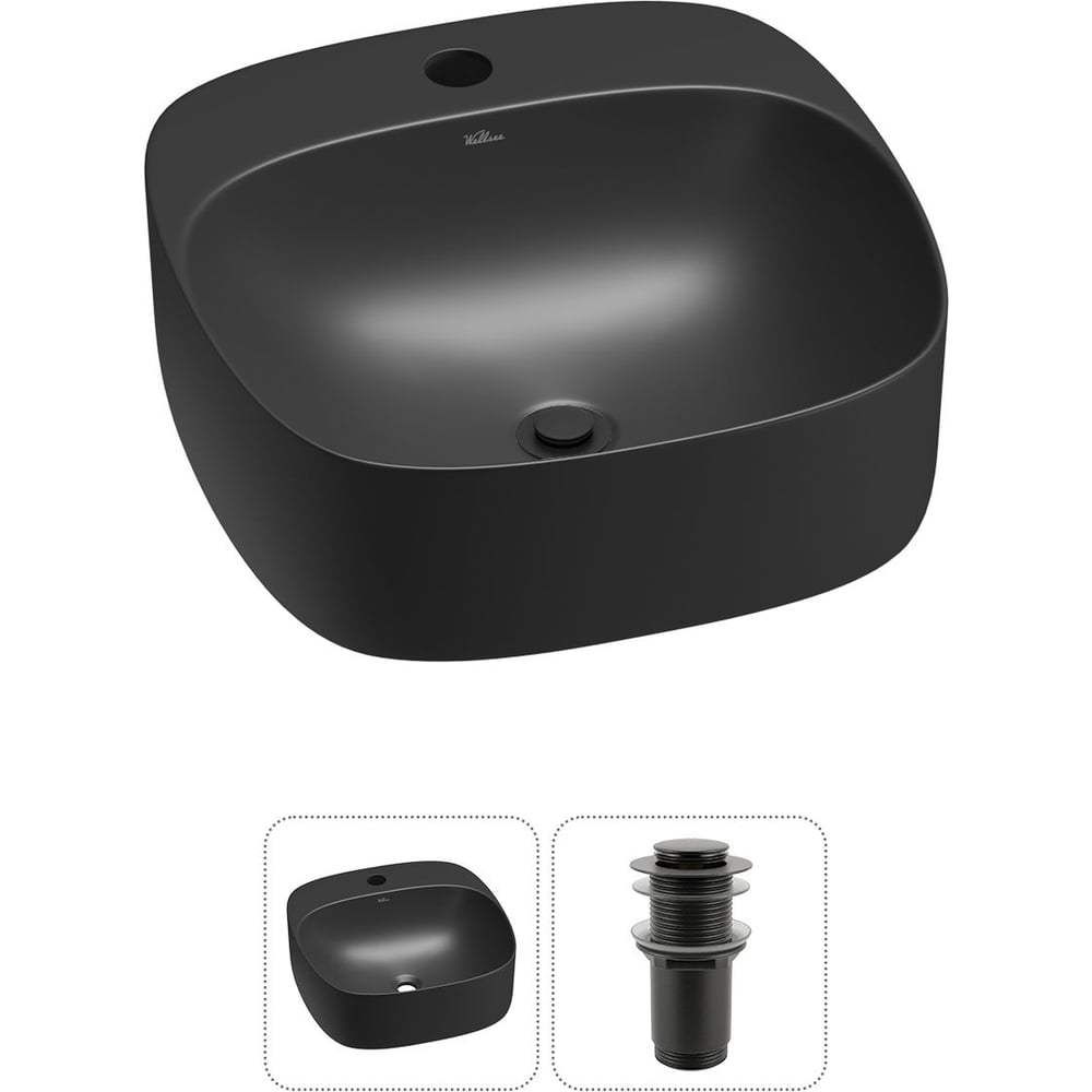 Изображение товара Набор Wellsee 2 в 1 Ideal накладная раковина 42x42 см матовый черный
