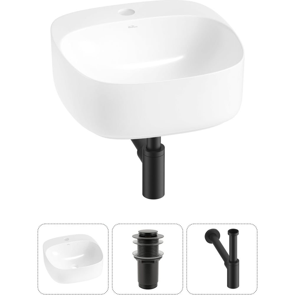 Изображение товара Набор Wellsee 3 в 1 Ideal накладная раковина 42x42 см белая с донным клапаном