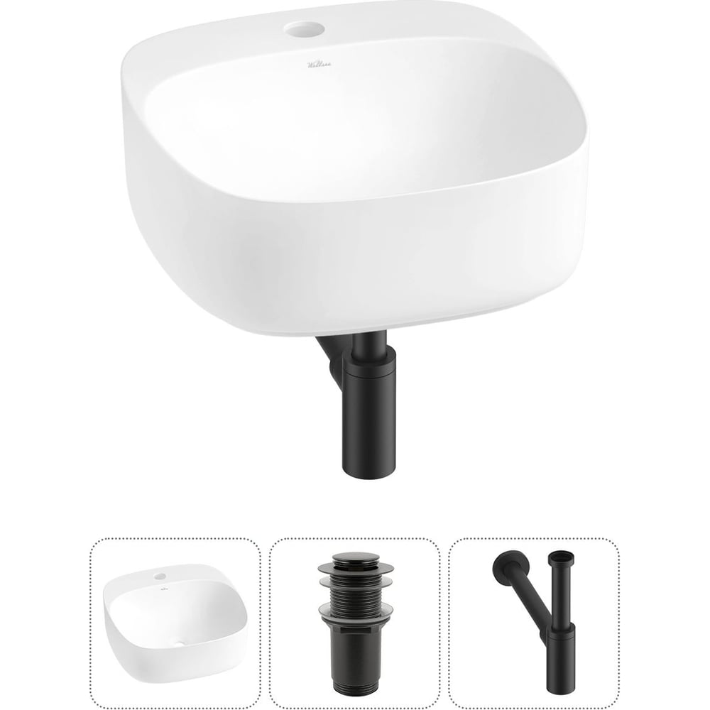 Изображение товара Набор раковина Wellsee 3 в 1 Ideal матовая белая из фарфора 42x42 см
