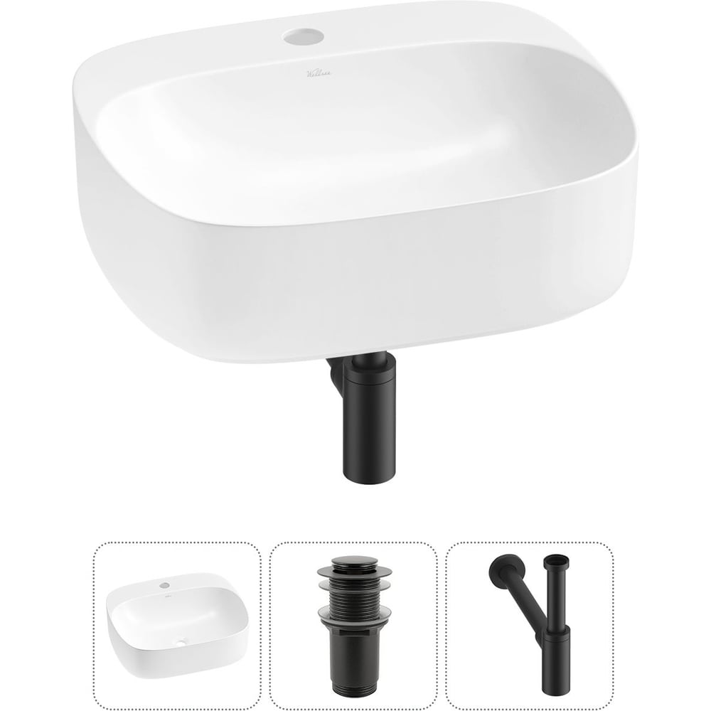 Изображение товара Набор Wellsee 3 в 1 Ideal накладная раковина 50x42 см с донным клапаном и матовым белым покрытием
