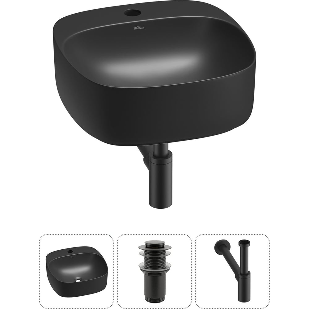 Изображение товара Набор Wellsee 3 в 1 Ideal накладная раковина 42x42 см матовый черный