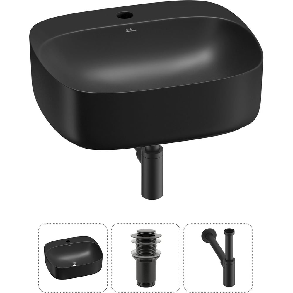Изображение товара Набор Wellsee 3 в 1 Ideal накладная раковина 50x42 см с матовым черным цветом