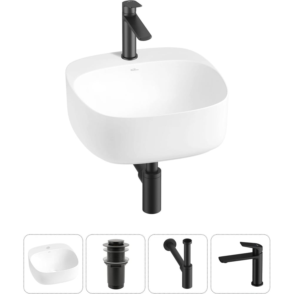 Изображение товара Набор раковина с смесителем Wellsee Ideal 42x42 см матовый белый