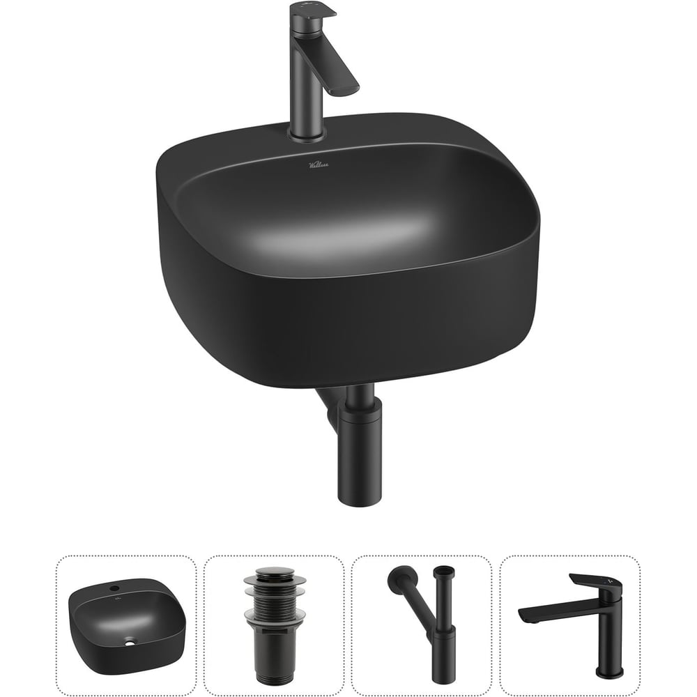 Изображение товара Набор Wellsee 4 в 1 Ideal накладная раковина 42x42 см с смесителем и сифоном