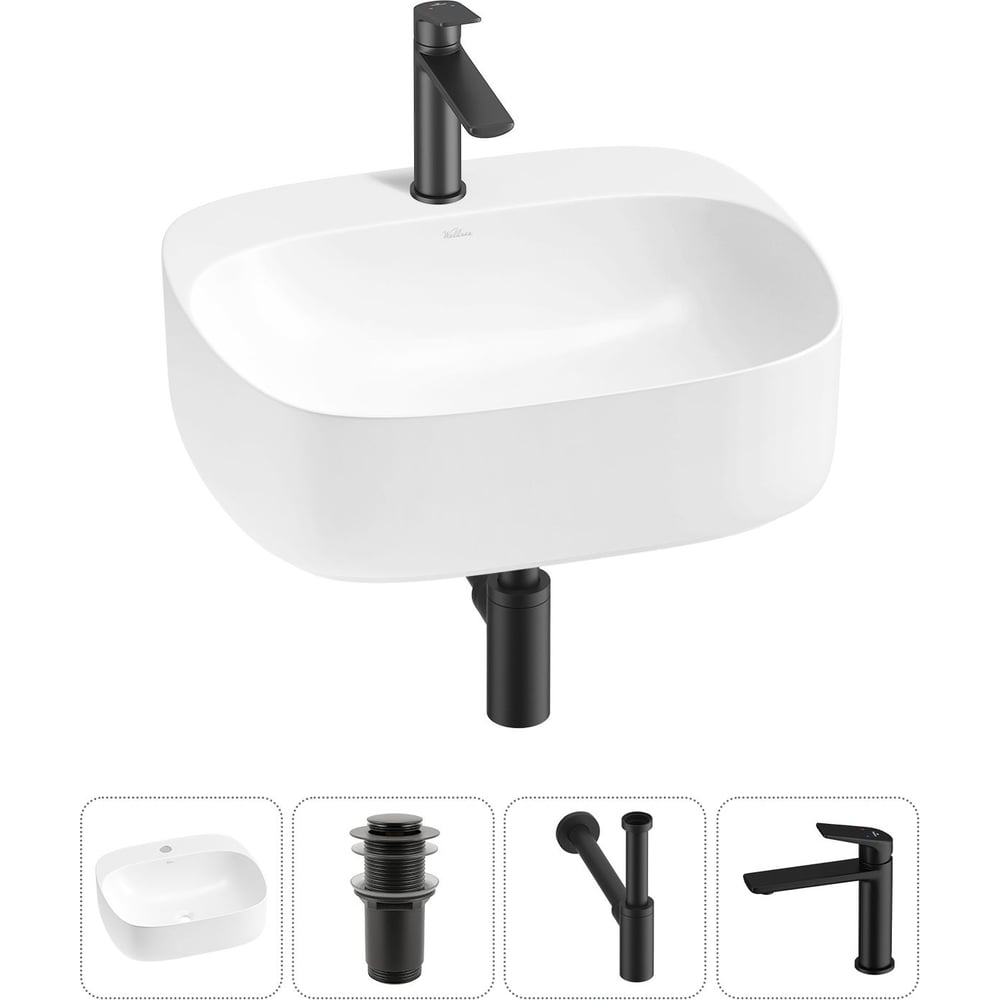 Изображение товара Набор для ванной комнаты Wellsee 4 в 1 Ideal накладная раковина с смесителем